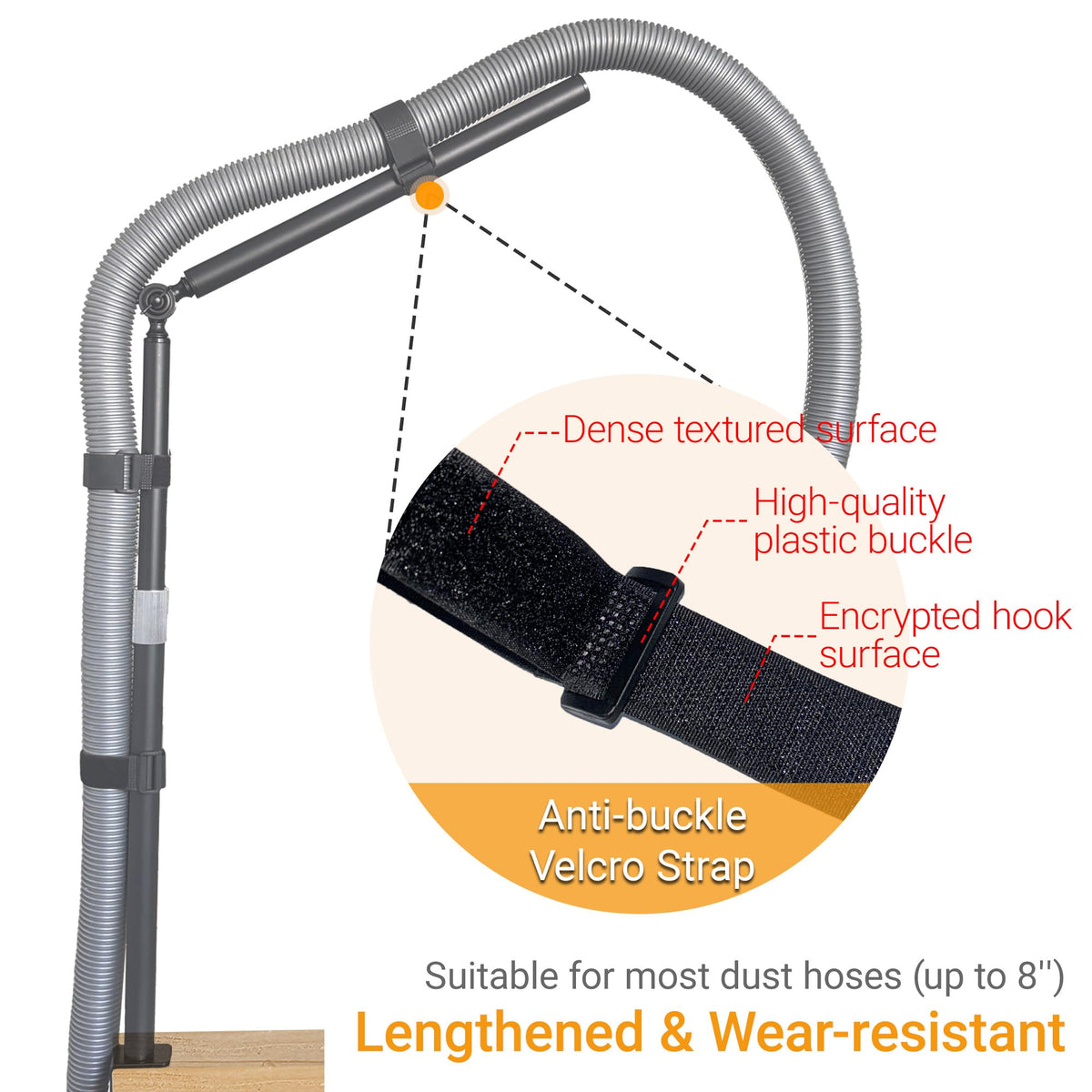 Dust Collection Boom Arm, Tool Free Clamp On Vacuum Hose Mount for Desktop CNC Machines, Adjustable Overhead Support Hose Holder for more Shop Vac Hoses, Table Saw Dust Collection System(Without Tube)