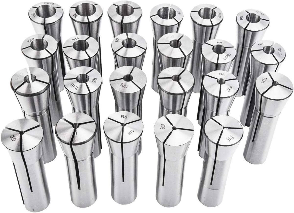 8milelake 23pcs Precision R8 Collets Set 1/16-3/4" R8 Collet for Bridgeport