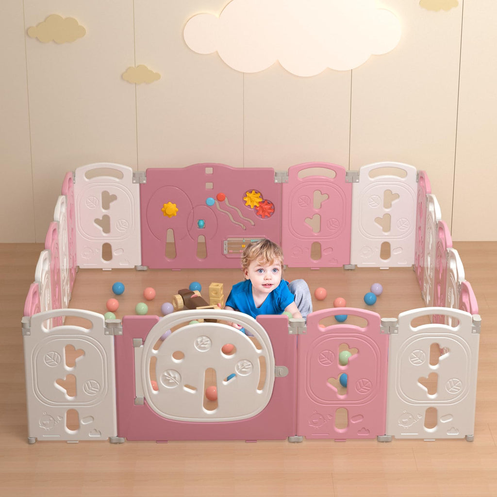 18-Panel Modular Foldable Baby Playpen & Safety Activity Yard with Locking Walk-Through Gate for Infants & Toddlers