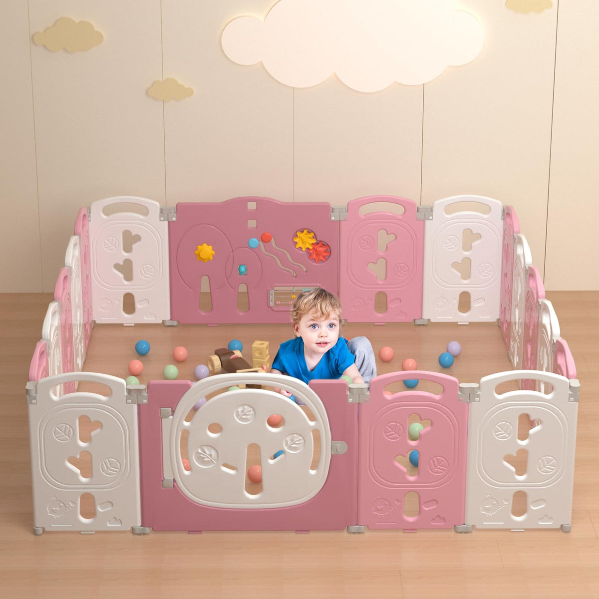 18-Panel Modular Foldable Baby Playpen & Safety Activity Yard with Locking Walk-Through Gate for Infants & Toddlers