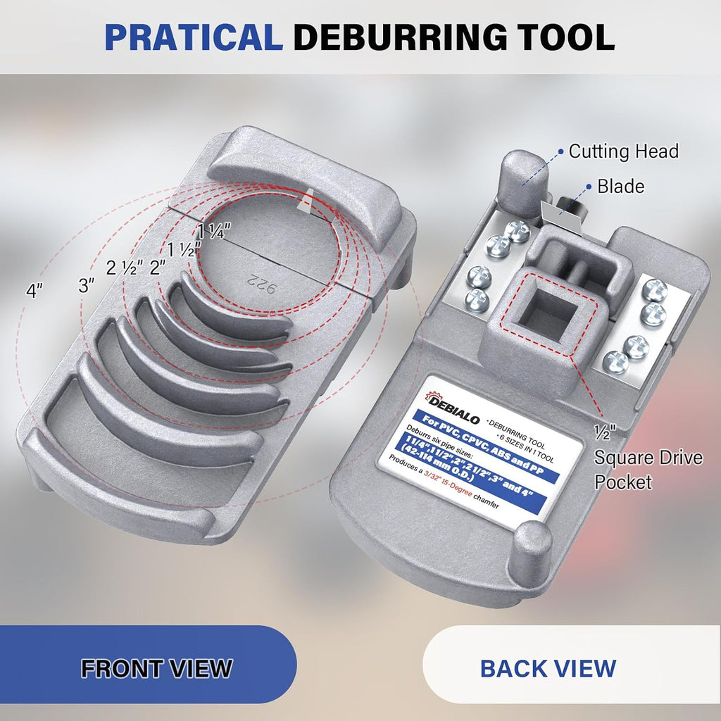 Deburring Tool for Plastic Pipe, Professional PVC Pipe Reamer Deburrs Six Pipe Sizes: 1 1/4-Inch - 4-Inch, Effective