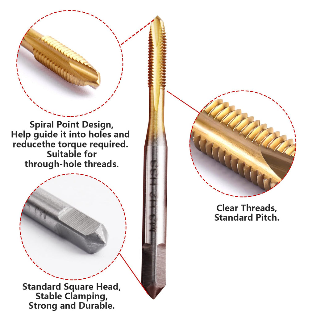 LWCUSNJ 2pcs M3 x 0.5 Spiral Point Tap,Titanium Coated,M2 HSS Titanium Coated,Spiral Point Plug Threading Tap,Metric Tapping Bit for Thread Repair (M3 x 0.5)