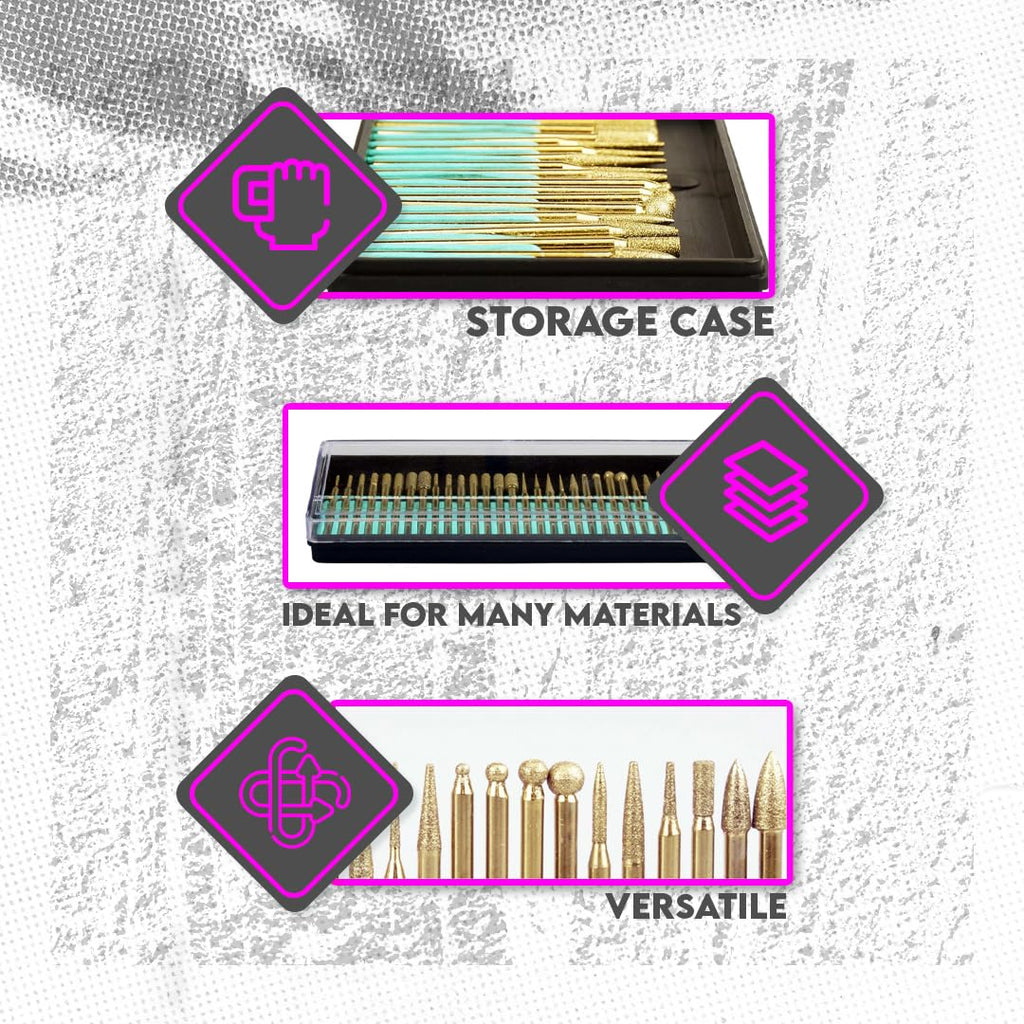 SE 30-Piece Set of Titanium-Coated Diamond Burrs, Grits 120-150 - 82331TF