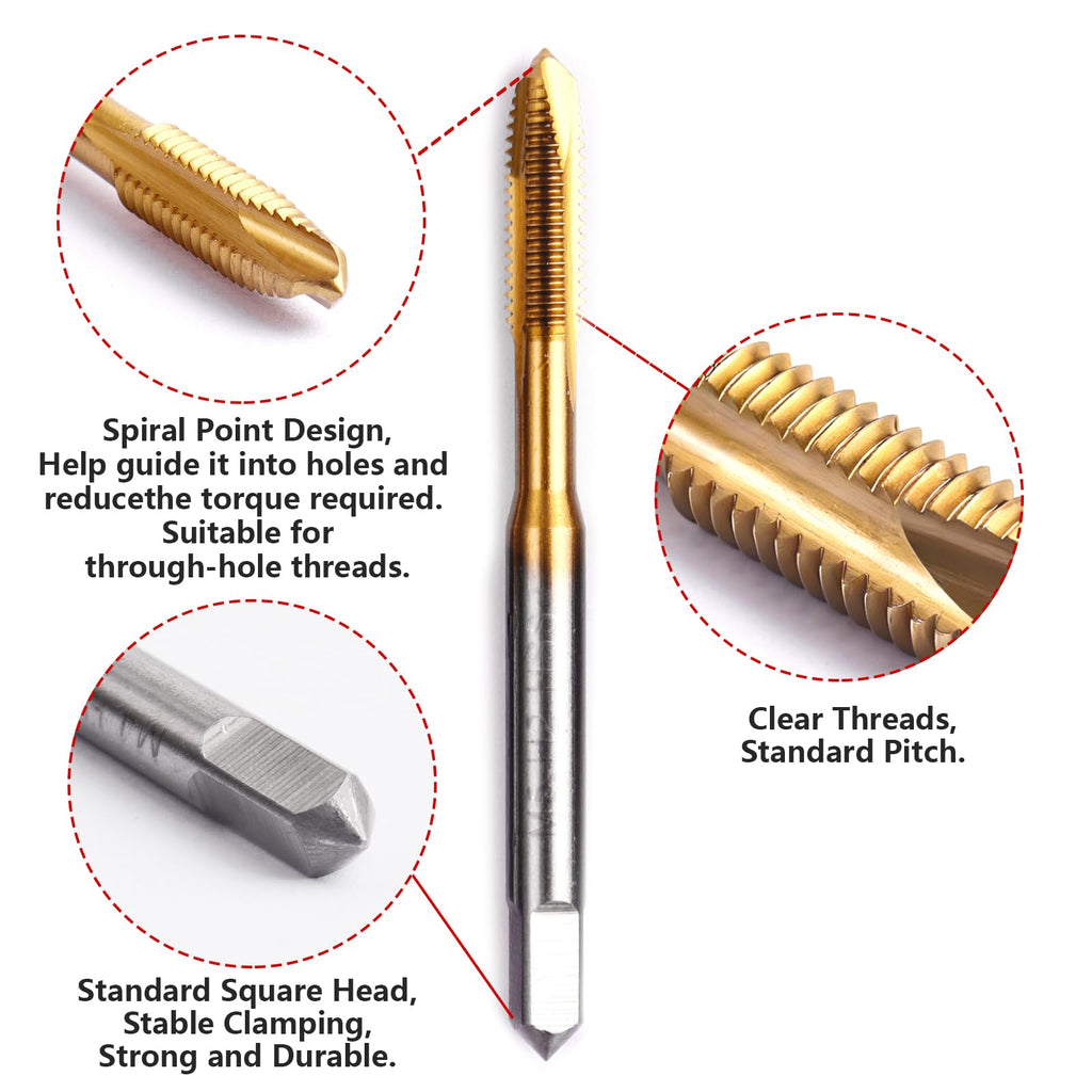 LWCUSNJ 2pcs M5 x 0.8 Spiral Point Tap,M2 HSS Titanium Coated,Spiral Point Plug Threading Tap,Metric Tapping Bit for Thread Repair (M5 x 0.8)