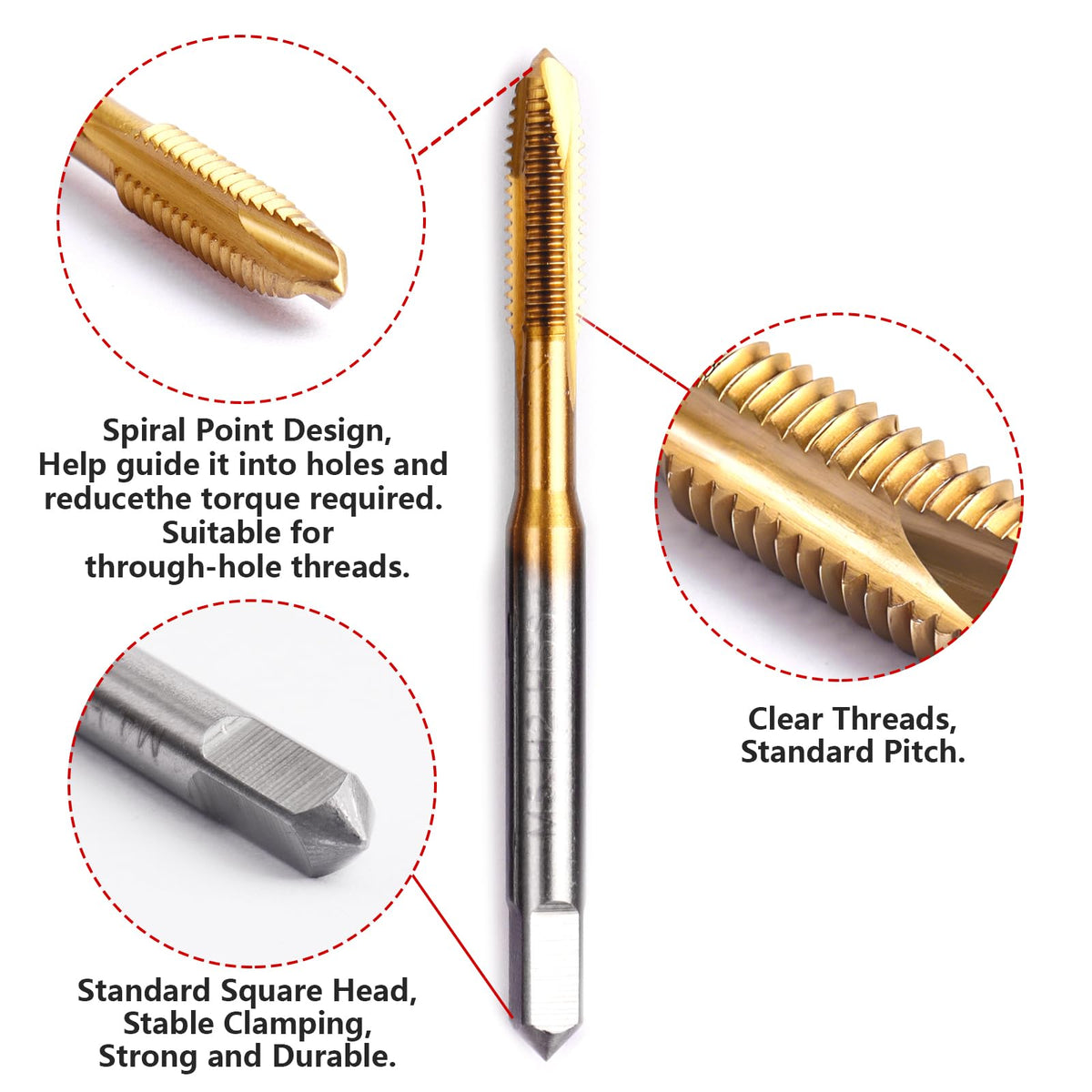LWCUSNJ 2pcs M5 x 0.8 Spiral Point Tap,M2 HSS Titanium Coated,Spiral Point Plug Threading Tap,Metric Tapping Bit for Thread Repair (M5 x 0.8)