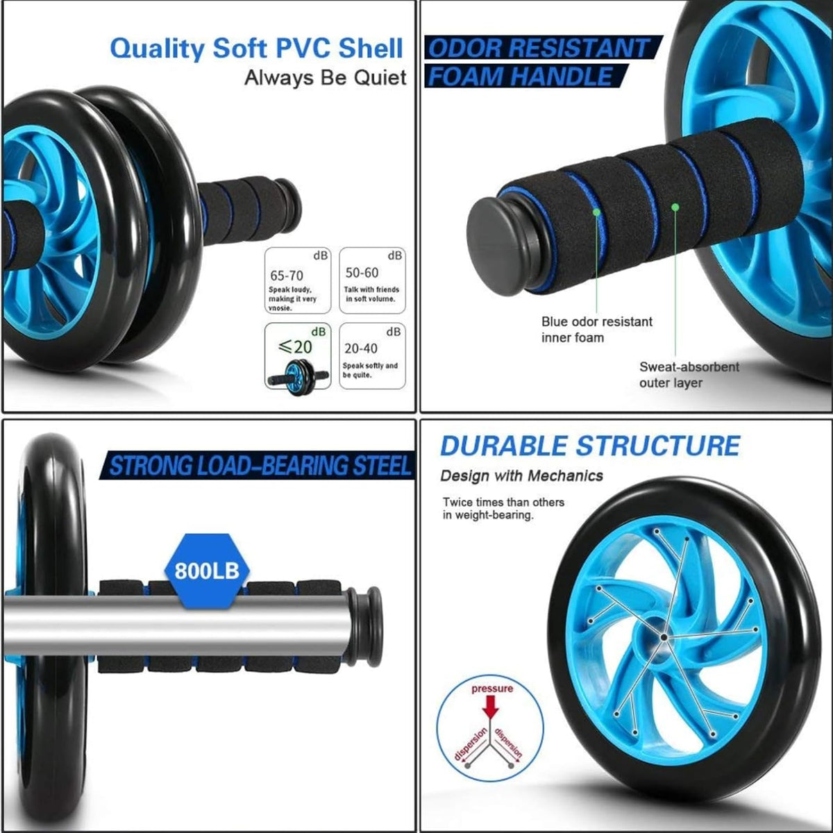 AB Wheel Roller Kit with Push-Up Bar, Knee Mat, Jump Rope and Hand Gripper - Home Gym Workout for Men Women Core