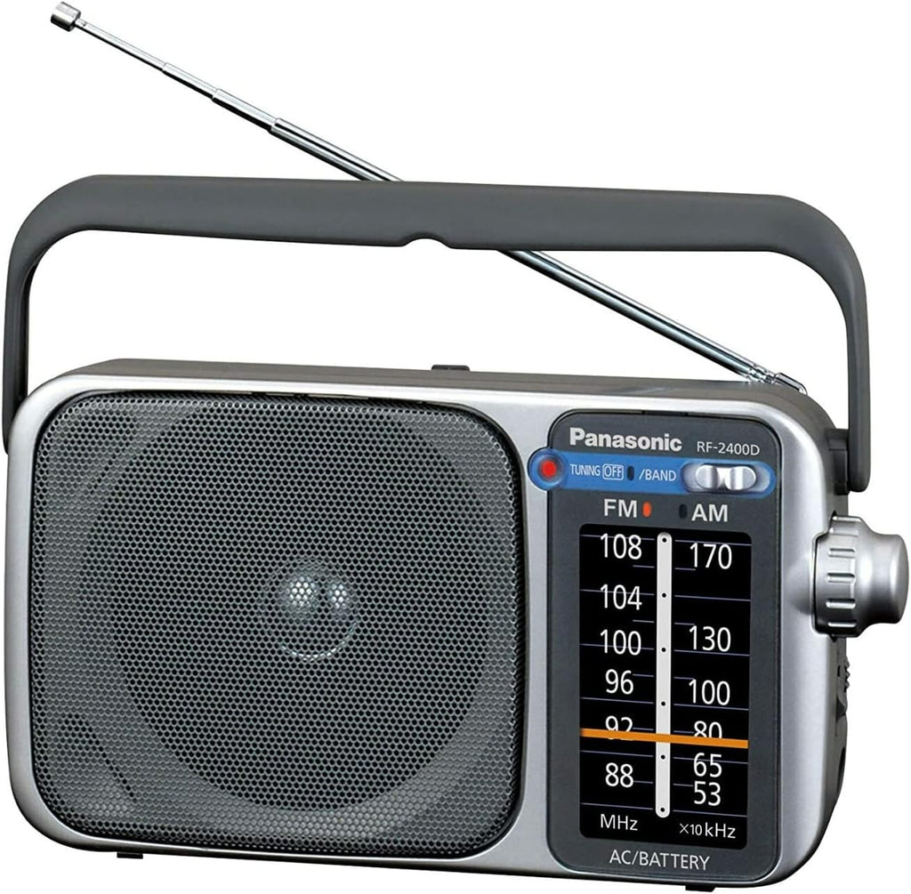 Portable AM/FM Radio, Battery Operated Analog Radio, AC Powered, Silver (RF-2400D) | Battery Operated Analog, AC Powered