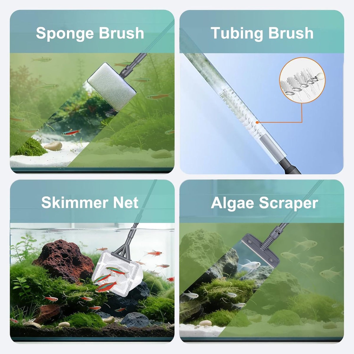 7IN1 Aquarium Cleaning Tools Long Handle Algae Scraper
