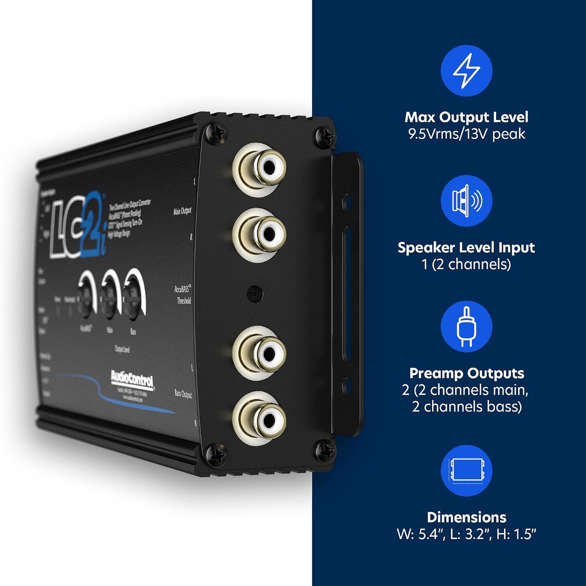 LC2i 2-Channel Line Output Converter with ACR-1 Dash Remote & AccuBASS for Adding Subwoofers, Amplifiers to Factory