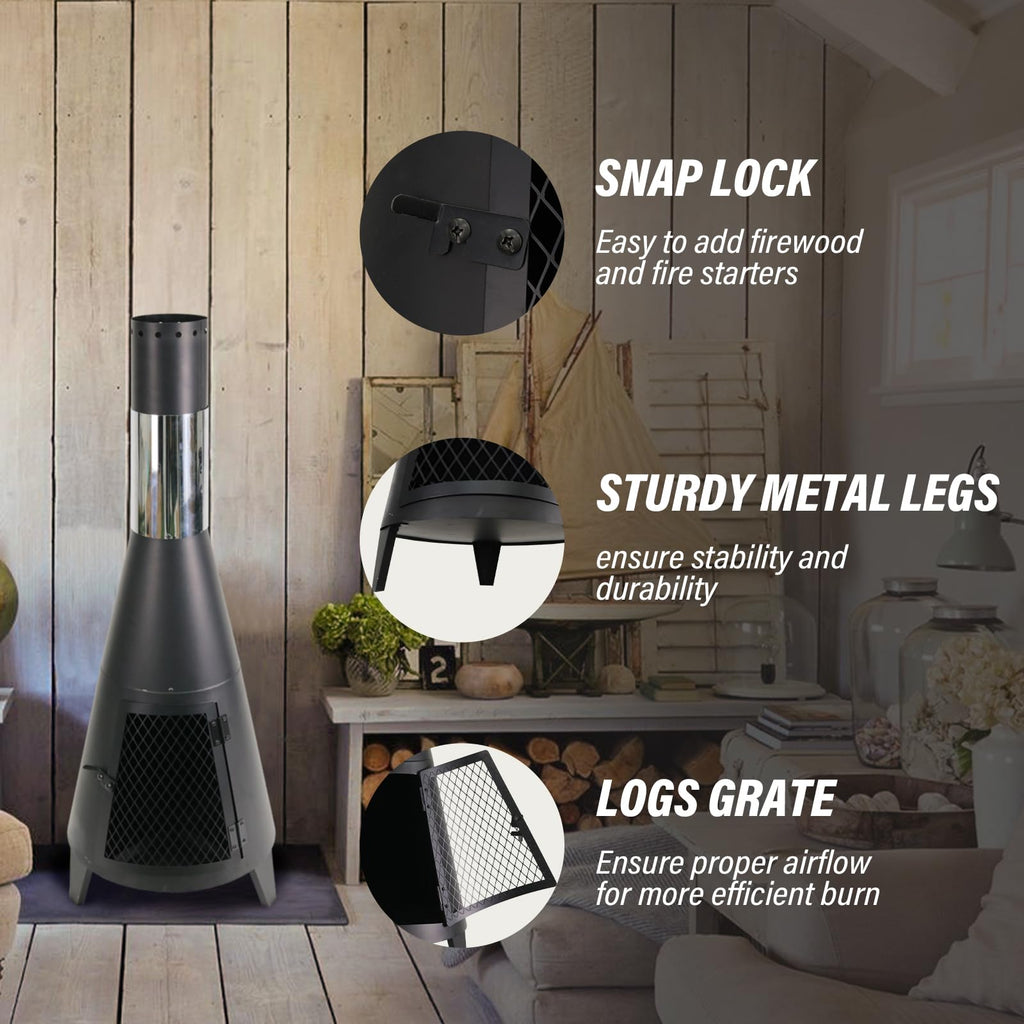 43inch Tall Chiminea Outdoor Fireplace with Fire Poker for Wood Burning