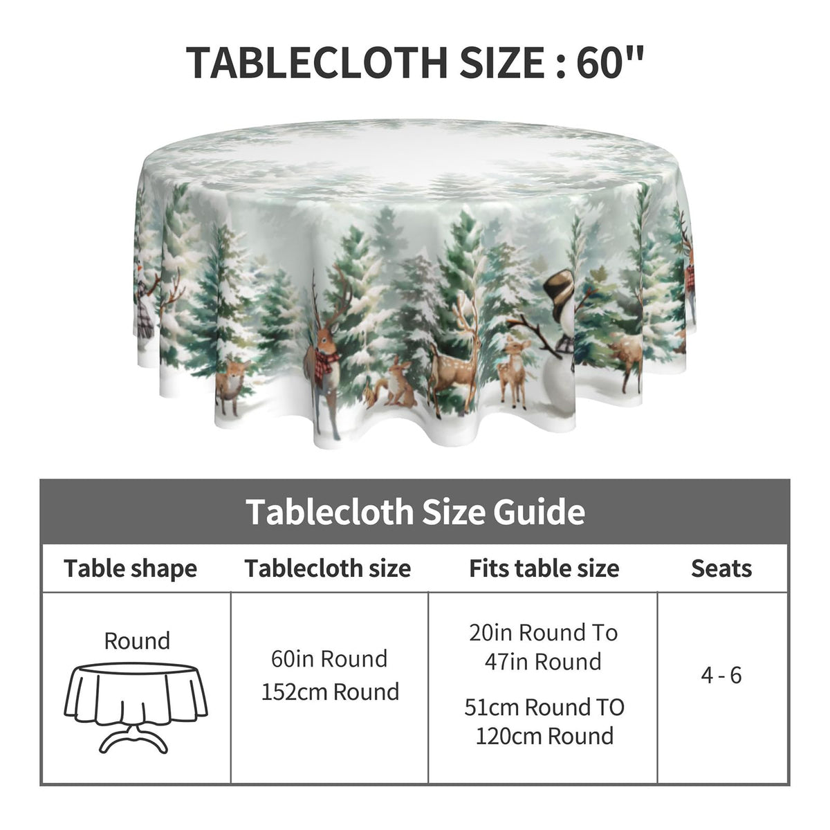Christmas Round Tablecloth 60inch for Home Rustic Farmhouse Living Room Christmas Party Decorations
