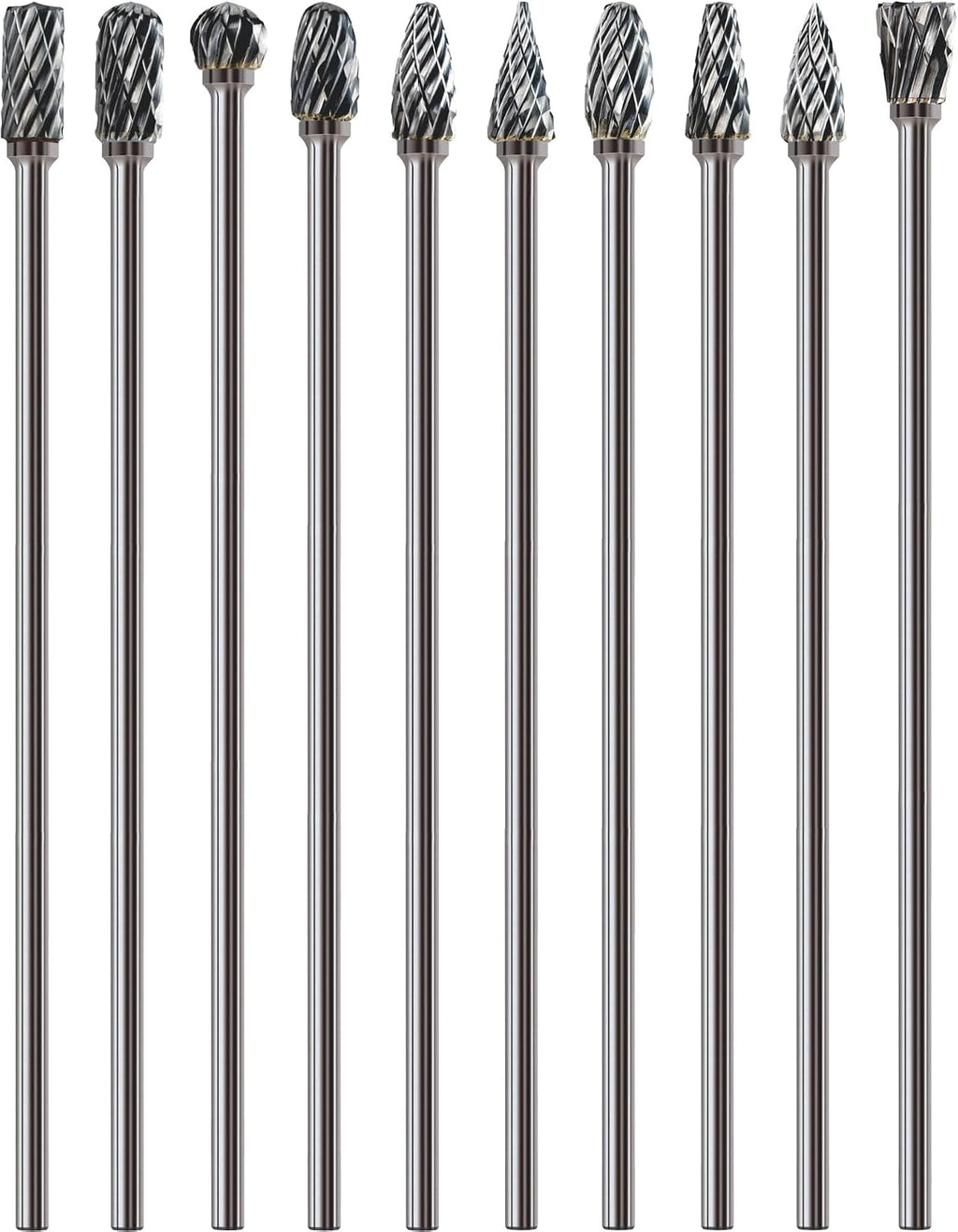 Sworker 10Pcs Long Carbide Burr Set 1/8" Shank Total L 4.4" Compatible with Dremel Die Grinder Bits Port Grind Metal Cast Iron Steel Aluminum Cylinder Head Engine Intake Exhaust Manifold Tight Area