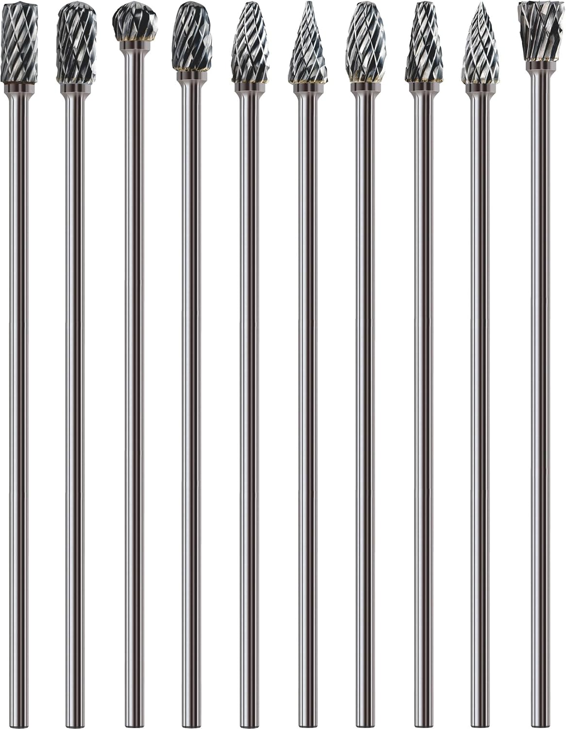 Sworker 10Pcs Long Carbide Burr Set 1/8" Shank Total L 4.4" Compatible with Dremel Die Grinder Bits Port Grind Metal Cast Iron Steel Aluminum Cylinder Head Engine Intake Exhaust Manifold Tight Area