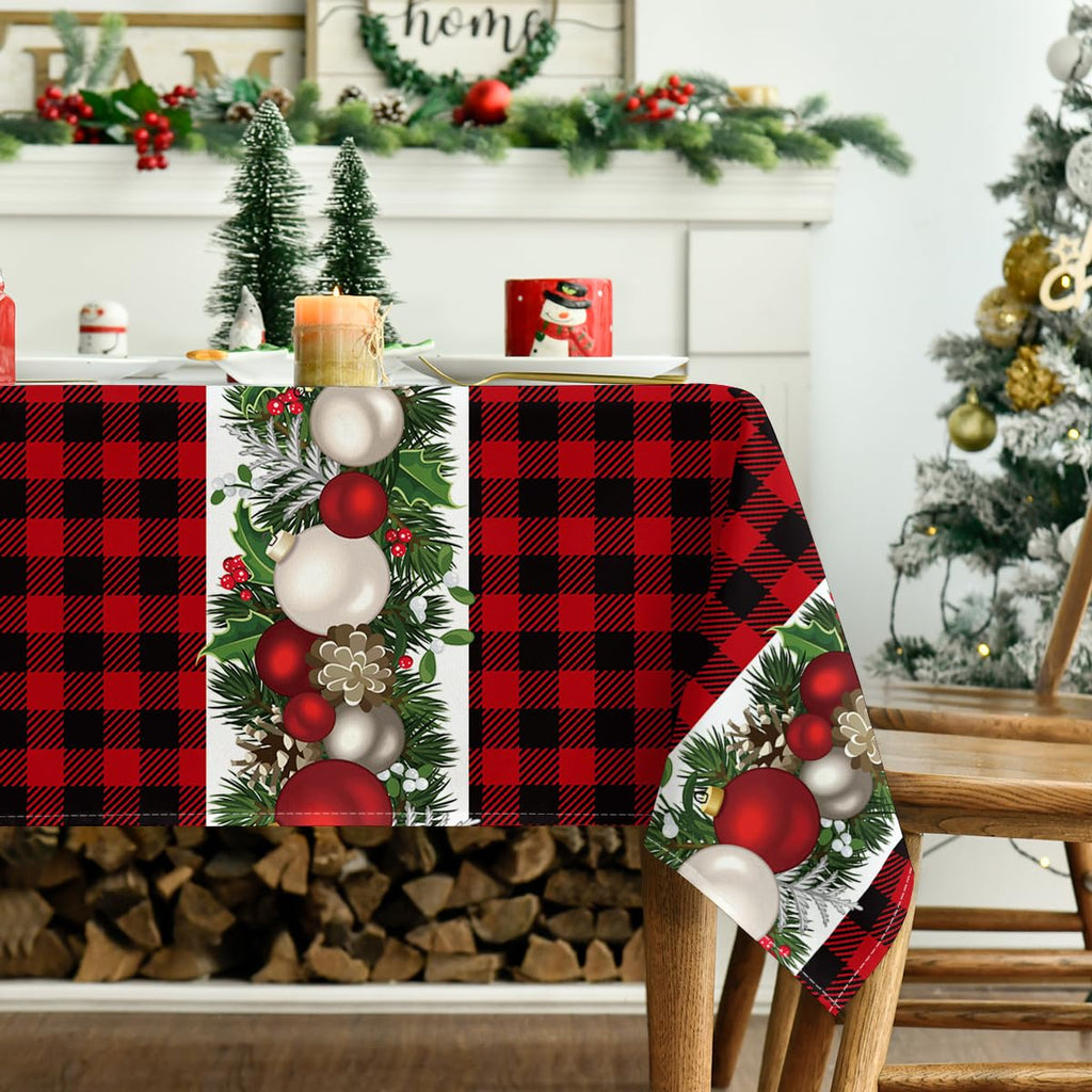 Christmas Tablecloth 60 x 84 Inch Rectangular Christmas Ball Red