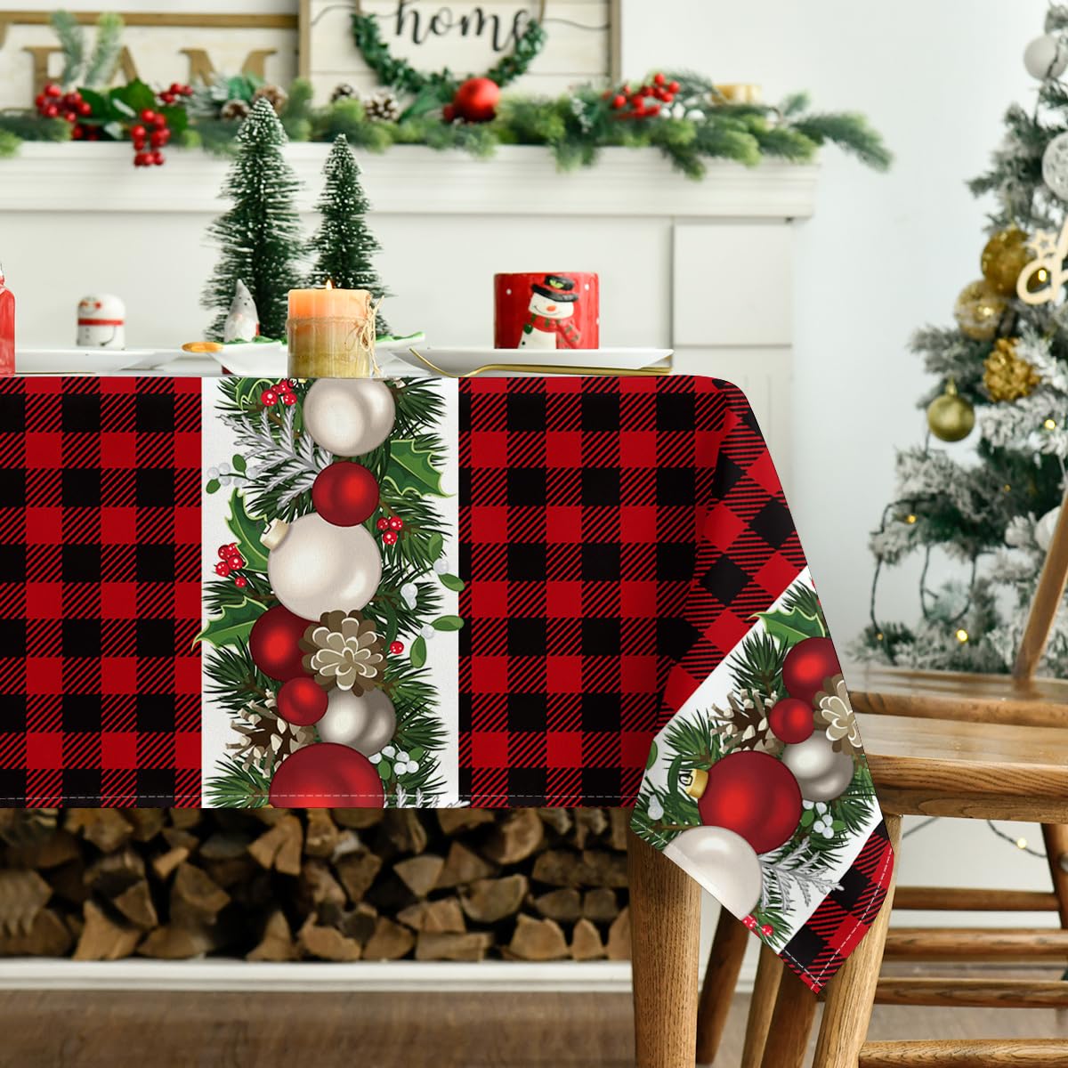 Christmas Tablecloth 60 x 84 Inch Rectangular Christmas Ball Red