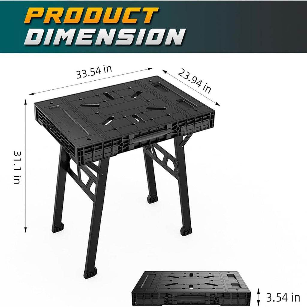 Portable Workbench, Folding Worktable, 1650lbs Capacity, Black