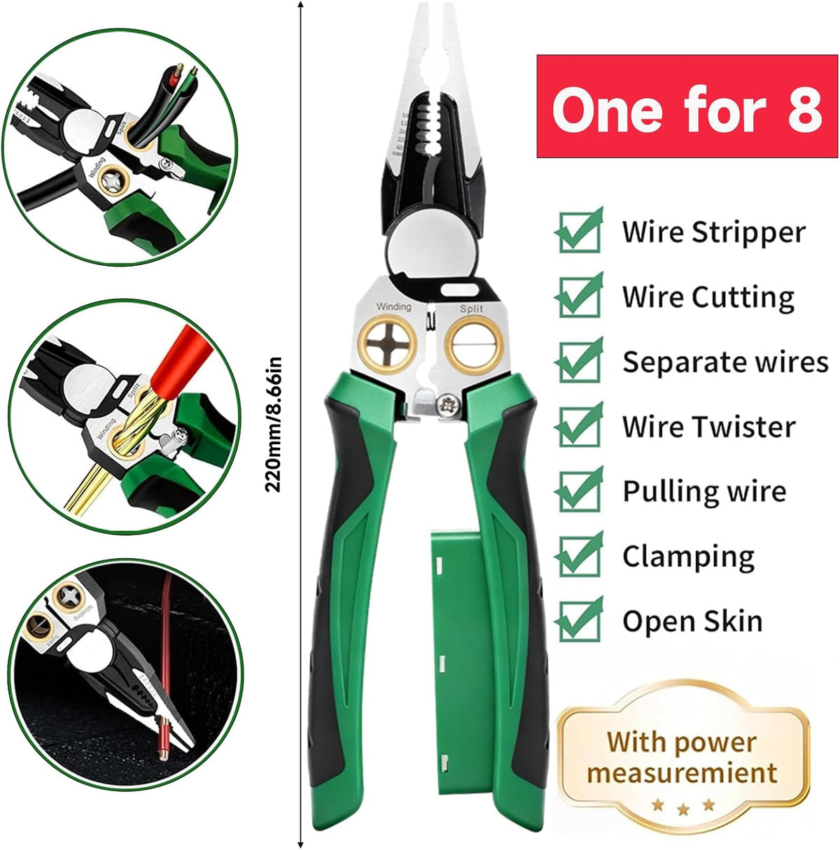 2025 Upgraded 8-in-1 Wire Stripper with Voltage Tester – Multifunctional Heavy-Duty Electrical Pliers, Professional