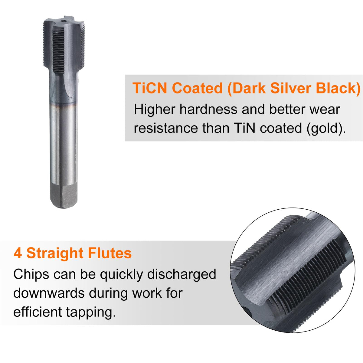 HARFINGTON 7/8"-27 UNS Thread Tap 6542 Cobalt High-Speed Steel TiCN Coated Plug Tap Right Hand Flat Head 4 Straight Flutes Screw Threading Hand Tap