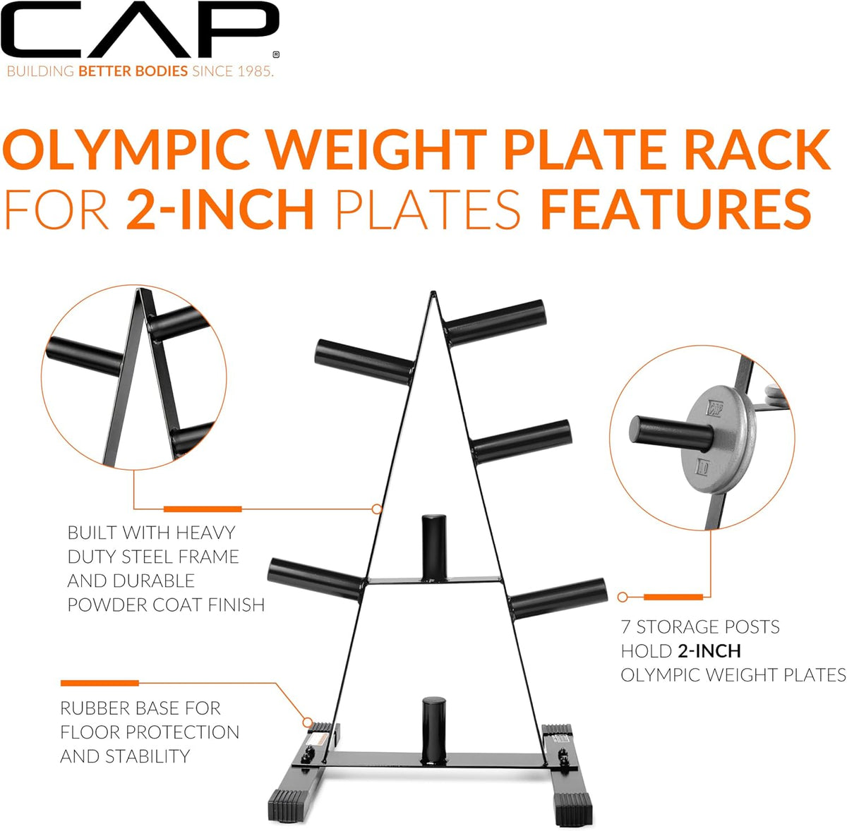 CAP 2-Inch Olympic Plate Tree Rack for Home Gym, Heavy-Duty A-Frame Weight Plate Storage Rack, Space-Saving Plate