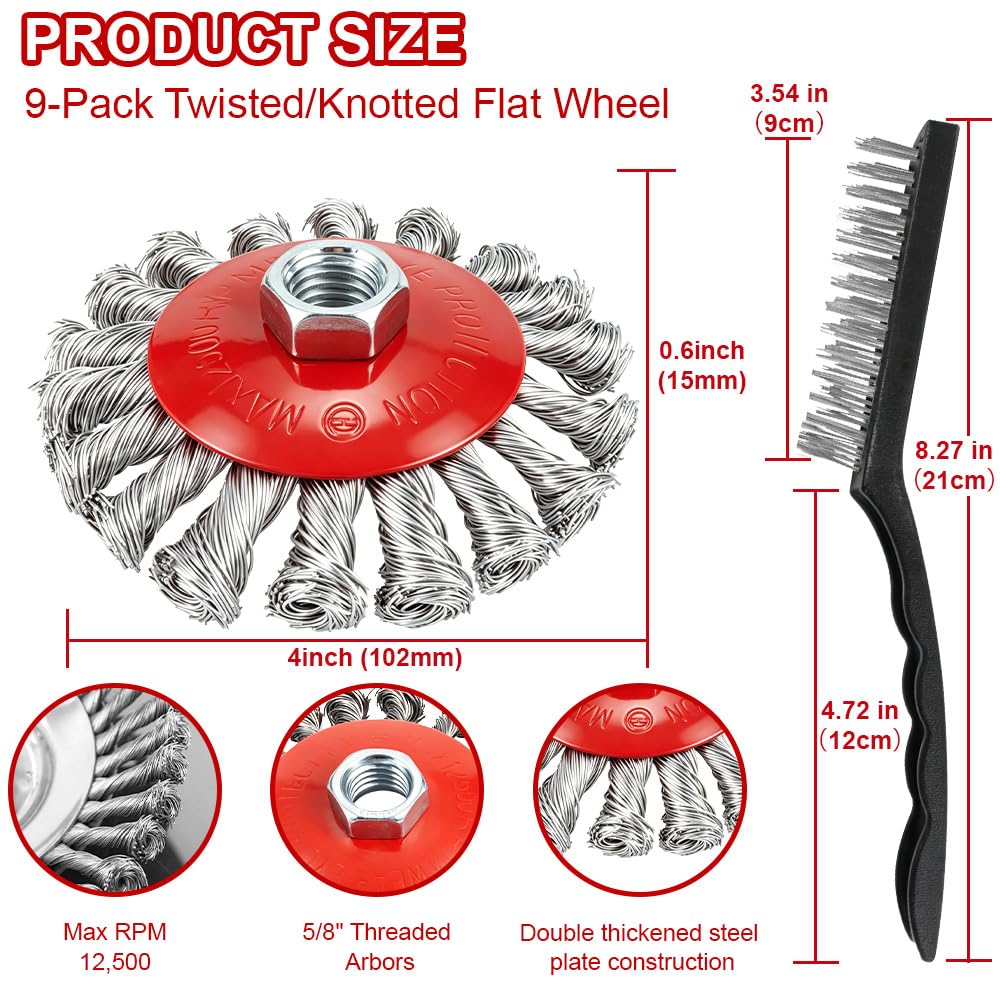 SBGGRL 9-Pack 4-1/2" Wire Wheel for Angle Grinder with 5/8” Thread Arbor
