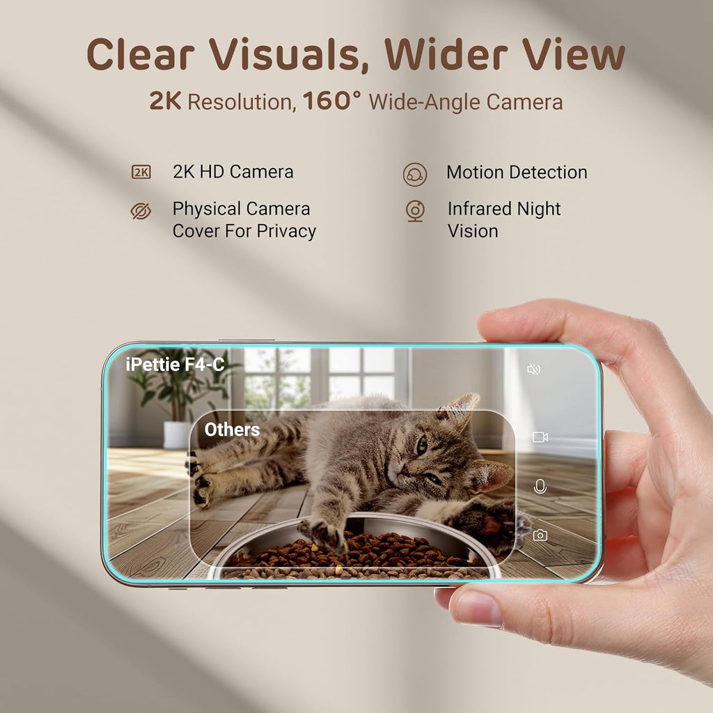 F4-C Smart Automatic Pet Feeder with 160° Wide-Angle Camera, 5G WiFi Connectivity, 2K HD, Motion & Sound Detection
