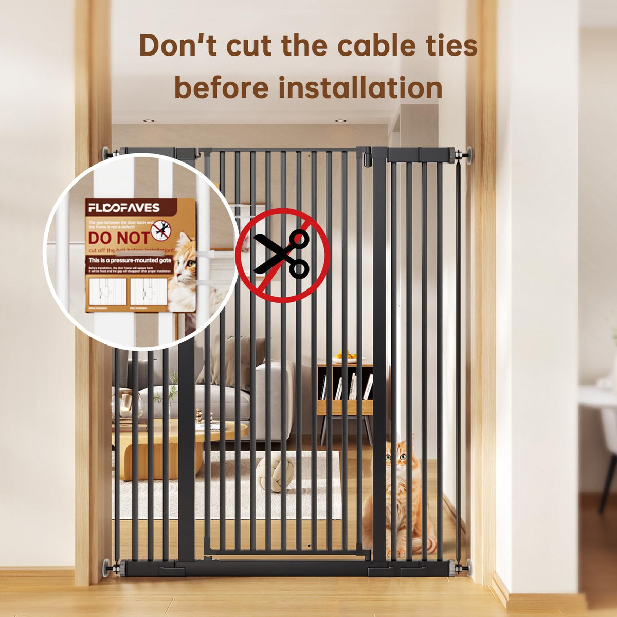 57" x 29.5-43" Wide Extra-Tall Full-Height Anti-Jump Cat & Pet Safety Gate with No-Drill Pressure Mount & Auto-Close Walk-Through Door
