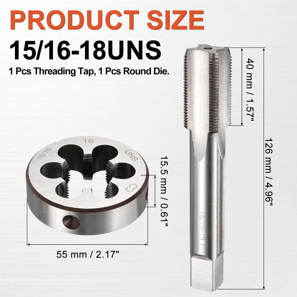 Workkyma 15/16"x18 UNS Tap and Die Set, M2 HSS Right Hand Threading Tool