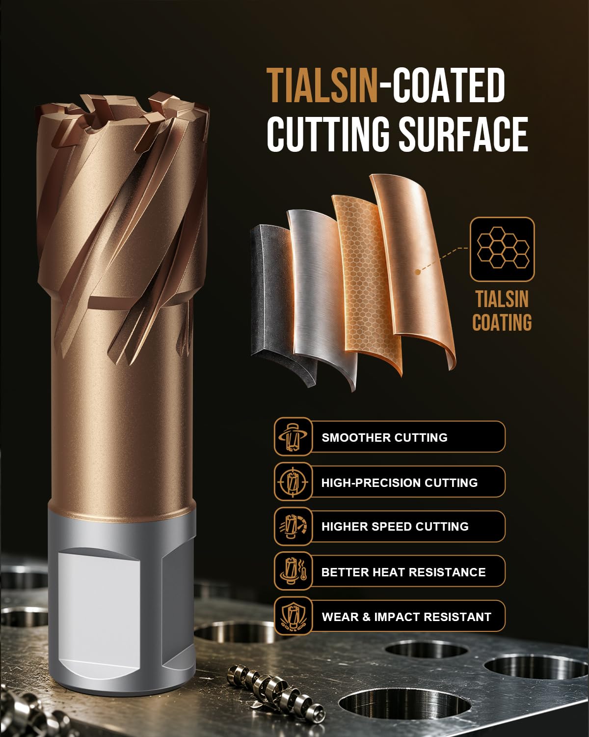 Kolvoii TCT Annular Cutter, 5/8" Diameter x 1-3/8" Depth, Mag Drill Bit
