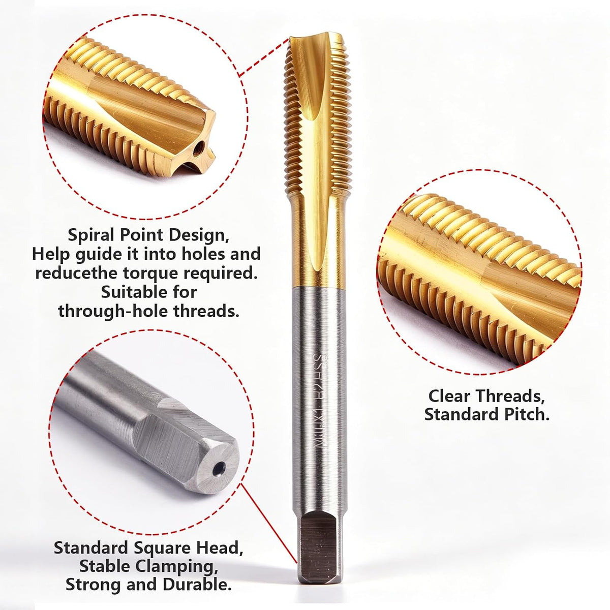 1pcs M10 x 1.0 Spiral Point Tap,M2 HSS Titanium Coated, Spiral Point Plug Threading Tap,Metric Tapping Bit for Thread Repair (M10 x 1.0)
