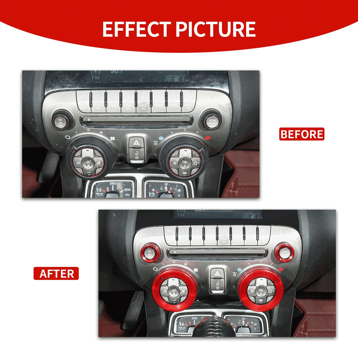 CheroCar Center Console Knobs Cover Headlight Switch Knob Trim for Chevrolet Camaro 2010-2015 (Red)
