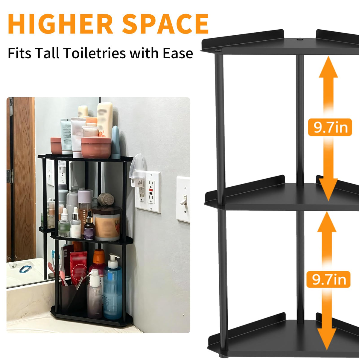 3 Tier Bathroom Counter Organizer, Vanity Organizer Corner Shelf