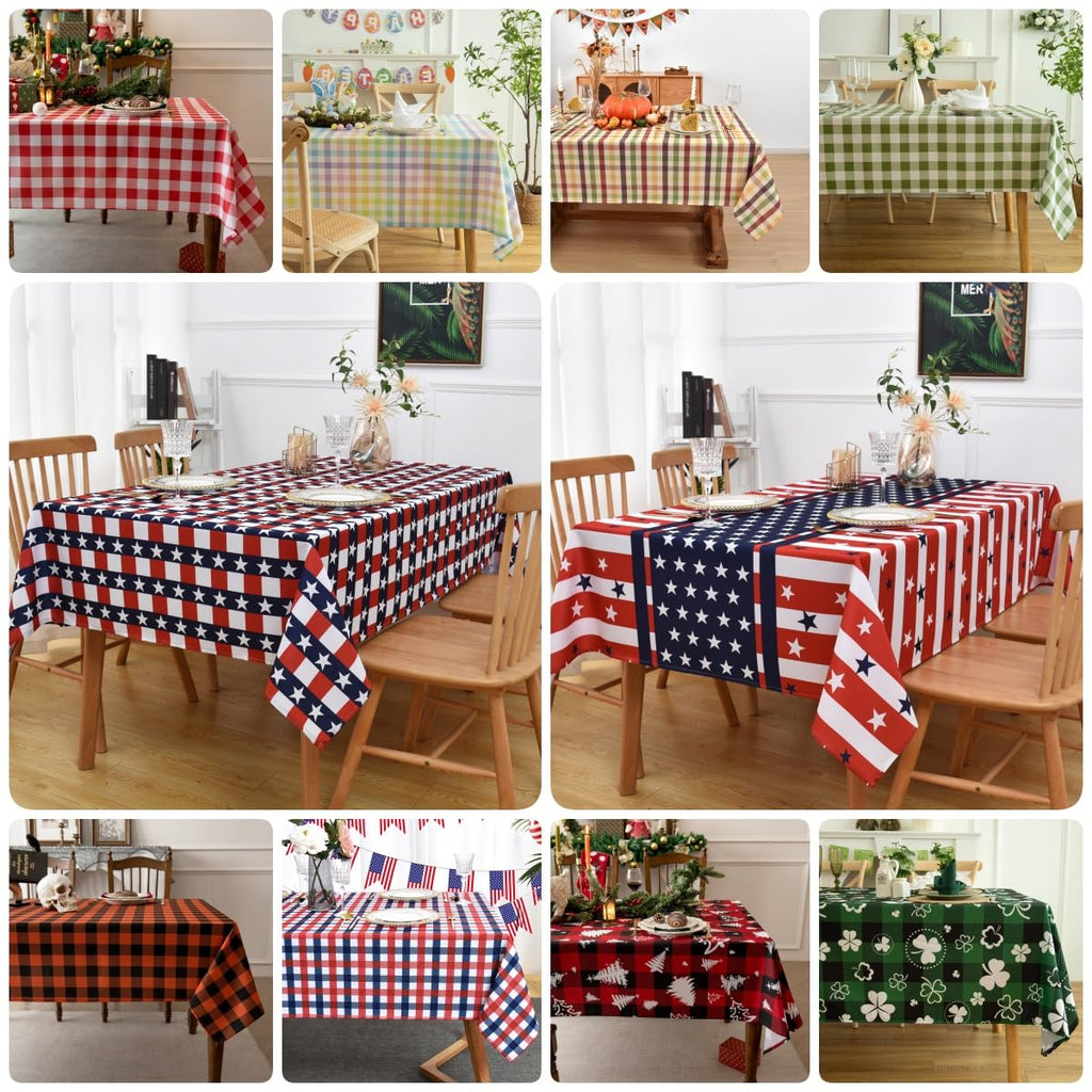 Waterproof Christmas Plaid Tablecloth Fabric - Red Oblong 52x70 Inch Classic Buffalo Tartan Festive Table Cloth for