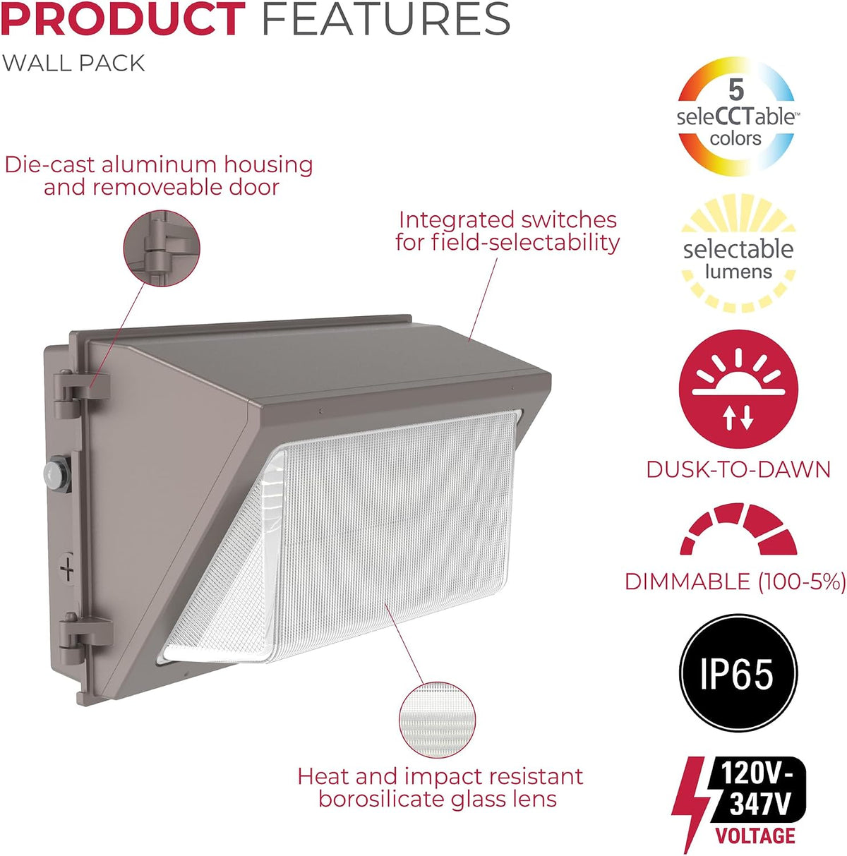 Lumark Medium LED Wall Pack Light 120-347V Dusk-Dawn 0-10V Dimming 5CCT
