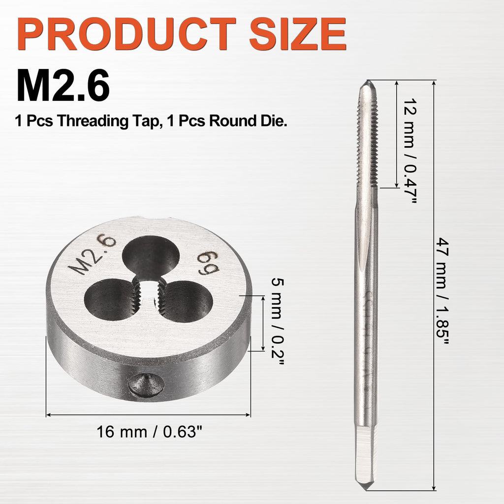 Workkyma M2.6 Tap and Die Set Metric M2 HSS Right Hand Threading Tool