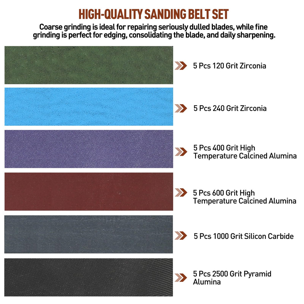 30 Pcs 1/2" x 12" Replacement Sharpening Belt Kit for Official Work Sharp Knife & Tool Sharpener (WSKTS & WSKTS-KT/Mk.1 & Mk.2) - 120/240/400/600/1000/2500 Grits