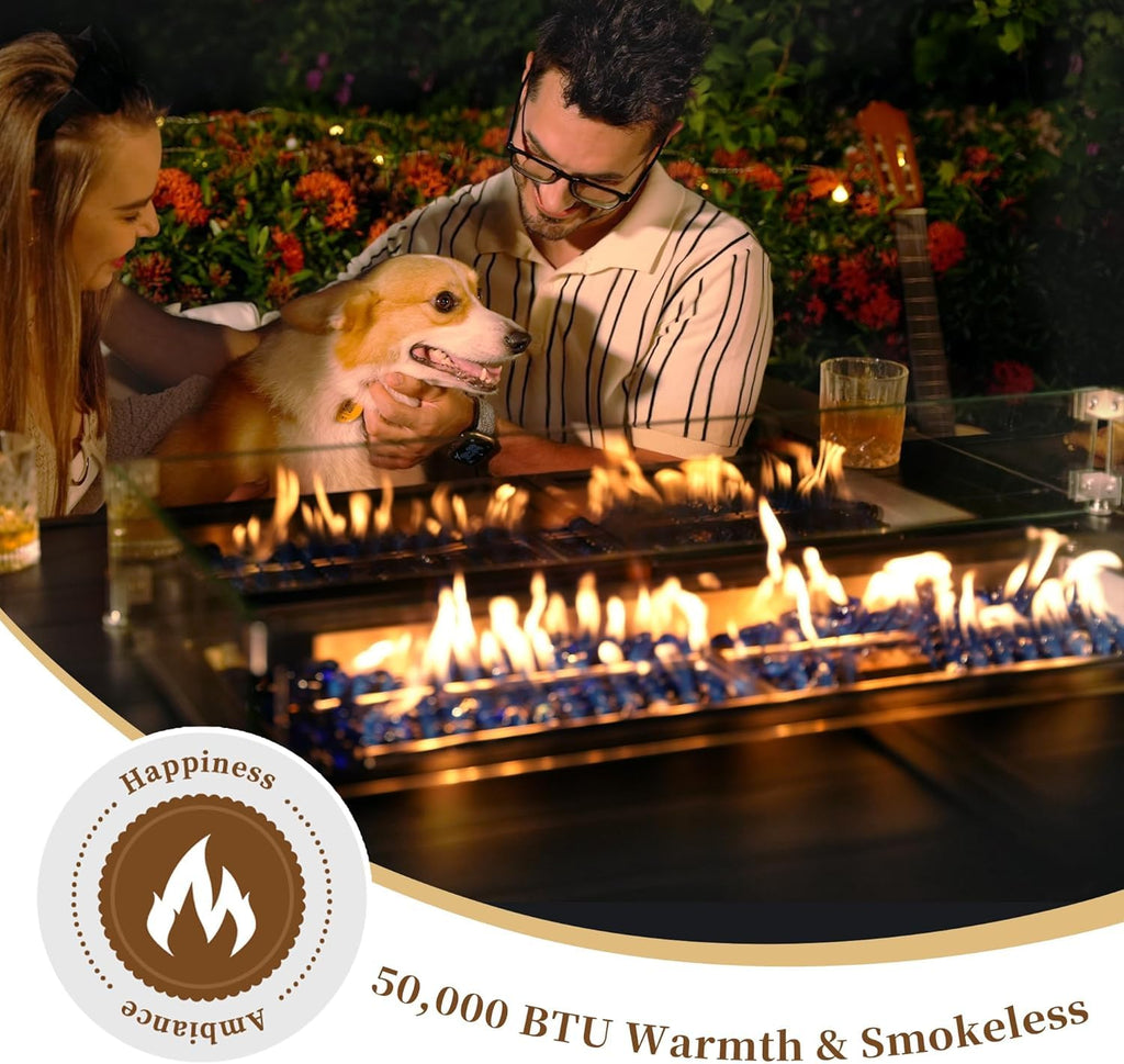 60" Outdoor Propane Fire Pit Table, 50,000 BTU Outdoor Fire Table