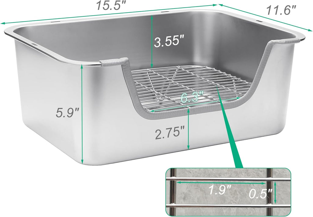 Stainless Steel Rabbit Sifting Litter Box with Hay Feeder (M)