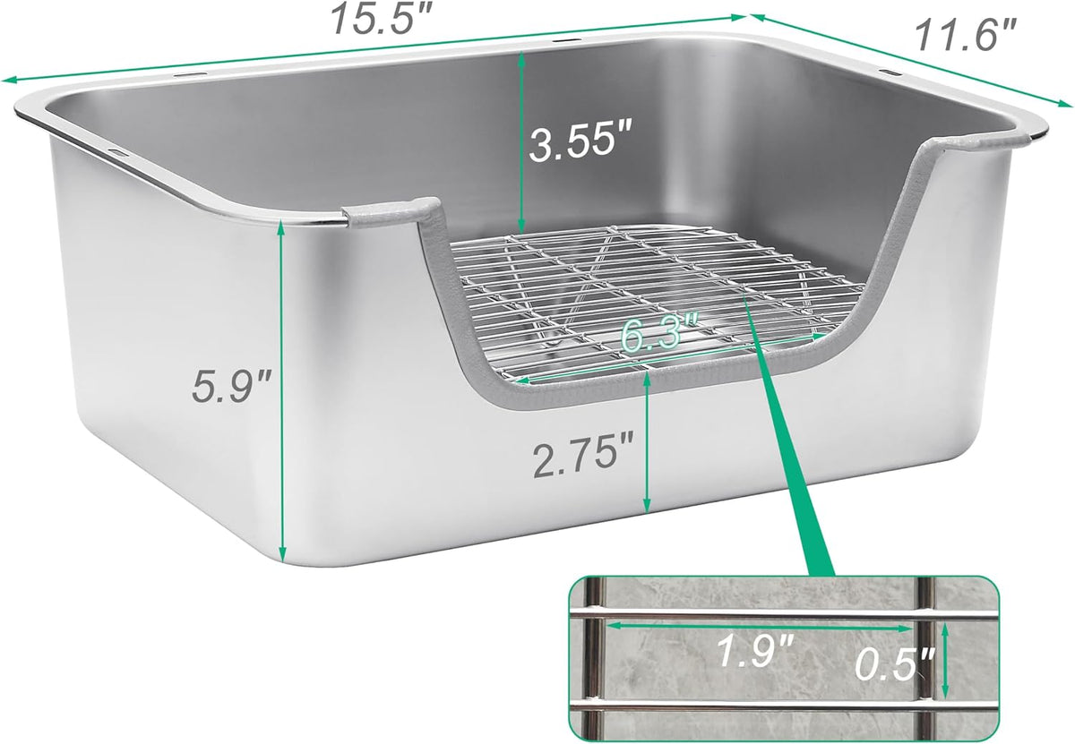Stainless Steel Rabbit Sifting Litter Box with Hay Feeder (M)