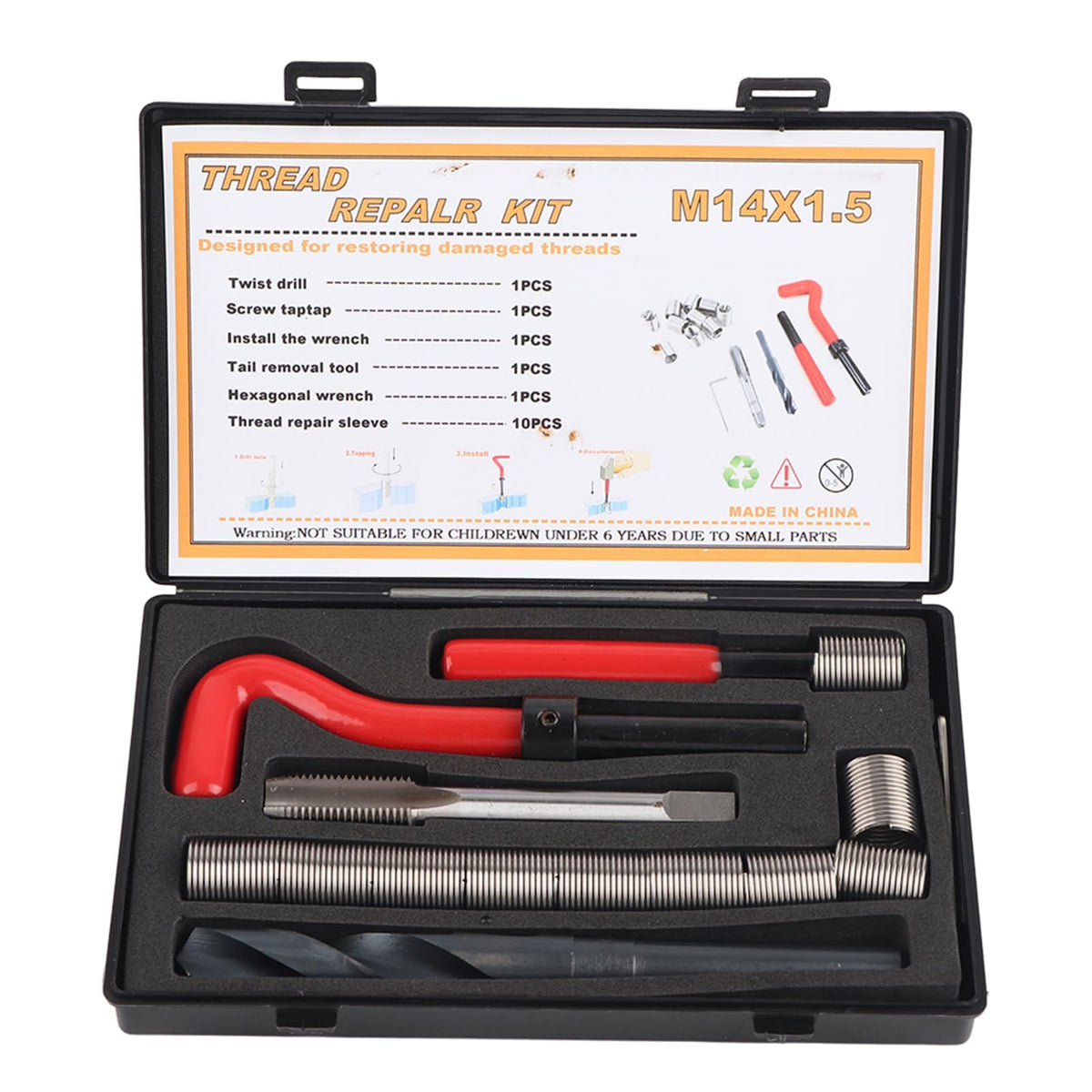 M14x1.5 Thread Repair Kit, Stainless Steel Thread Insert Sleeve