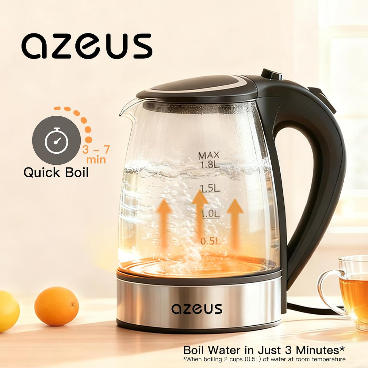 Electric Kettle 1800W Cool Touch Tea Kettle Anti-scalding Design 1.8L Large Capacity Kettle BPA-Free, White