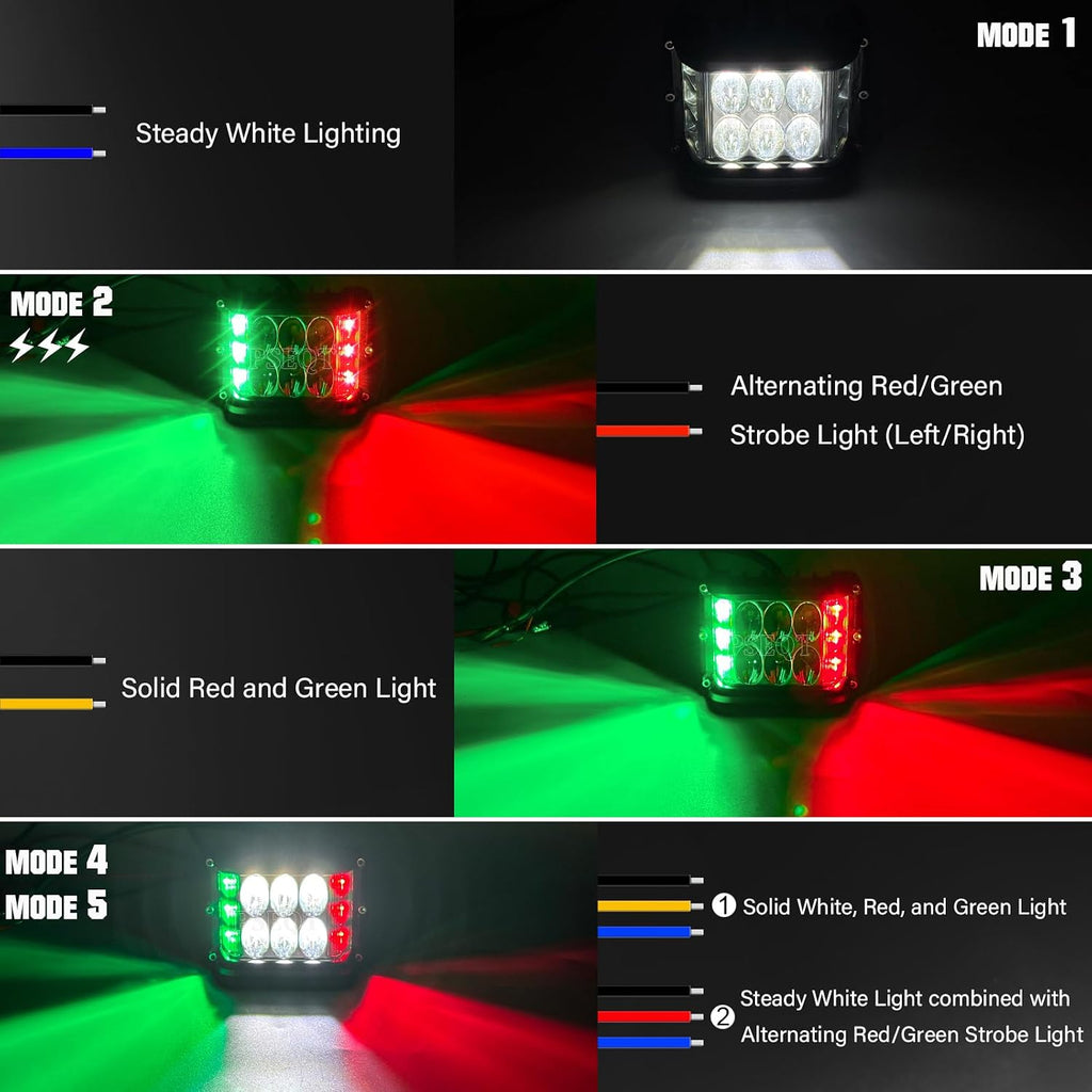 PSEQT 12LED Red Green White Marine Boat Navigation Light, 12V-24V Waterproof LED Boat Bow Stern Center Light with 5 Modes (Steady-on/Strobe), Aluminum Housing for Yacht Sailboat Pontoon Boat, 2Pcs