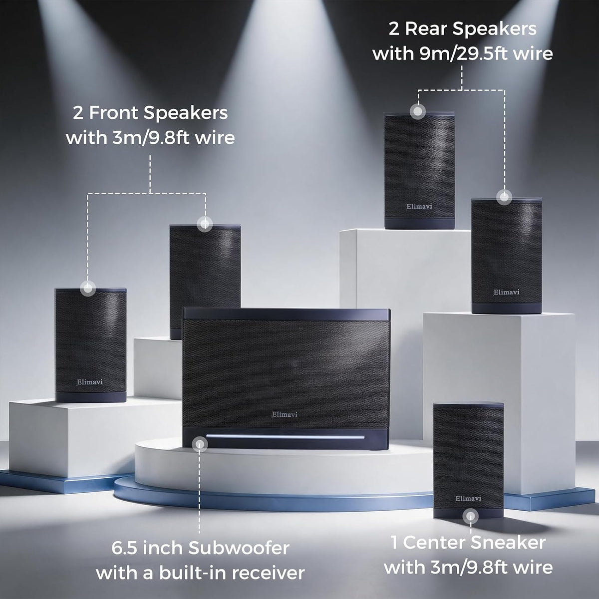 5.1 Surround Sound Systems Home Theater System, Wired Surround Sound Speaker System with 6.5" Subwoofer, Bluetooth