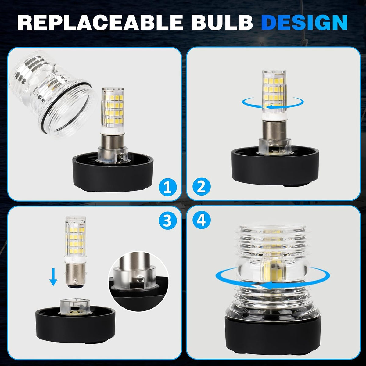 Mast Head Anchor Light, 3NM Visibility 360° Boat All Round Light, White LED Boat Navigation Lights for Marine, Sailboat, Pontoon, Cabin Cruiser Boats and Fishing Boats