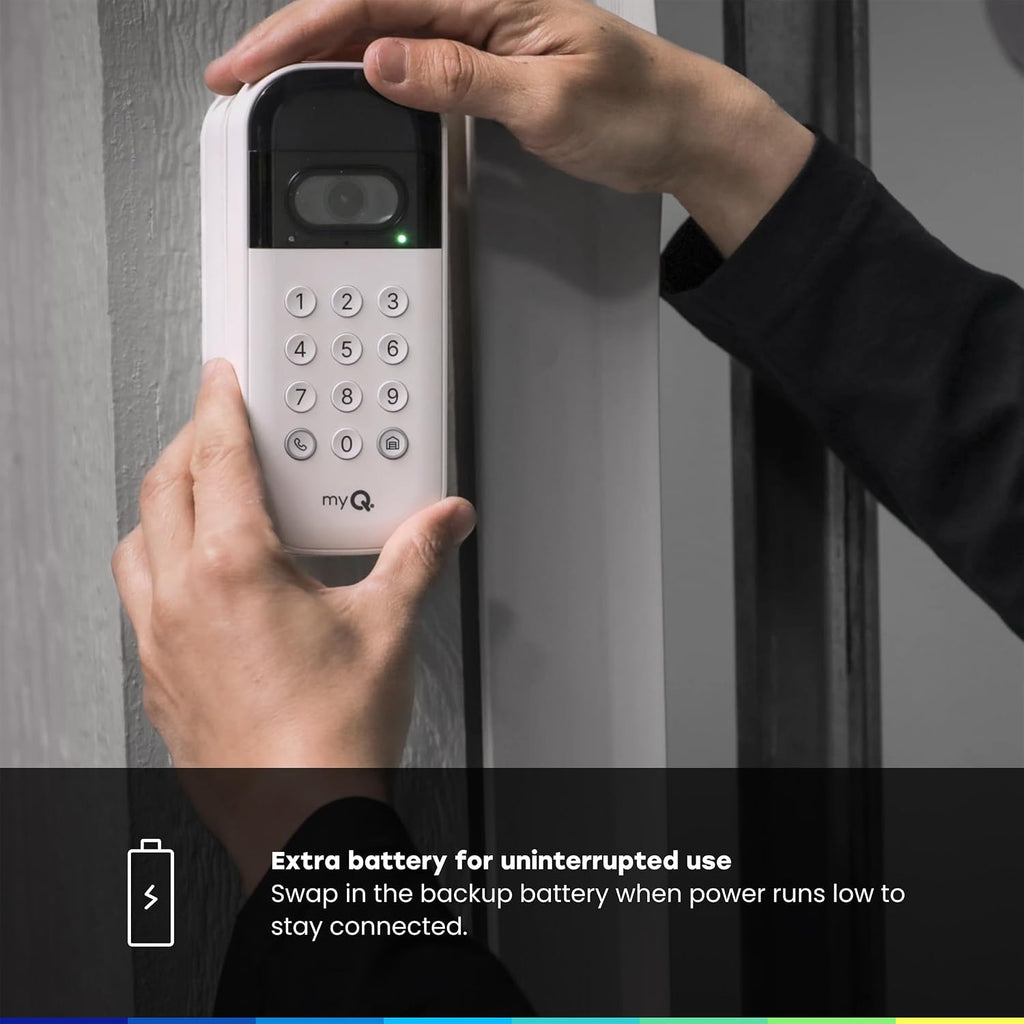 myQ Smart Garage Door Video Keypad + Rechargeable Battery, with Wide-Angle Camera, Customizable PIN Codes, and