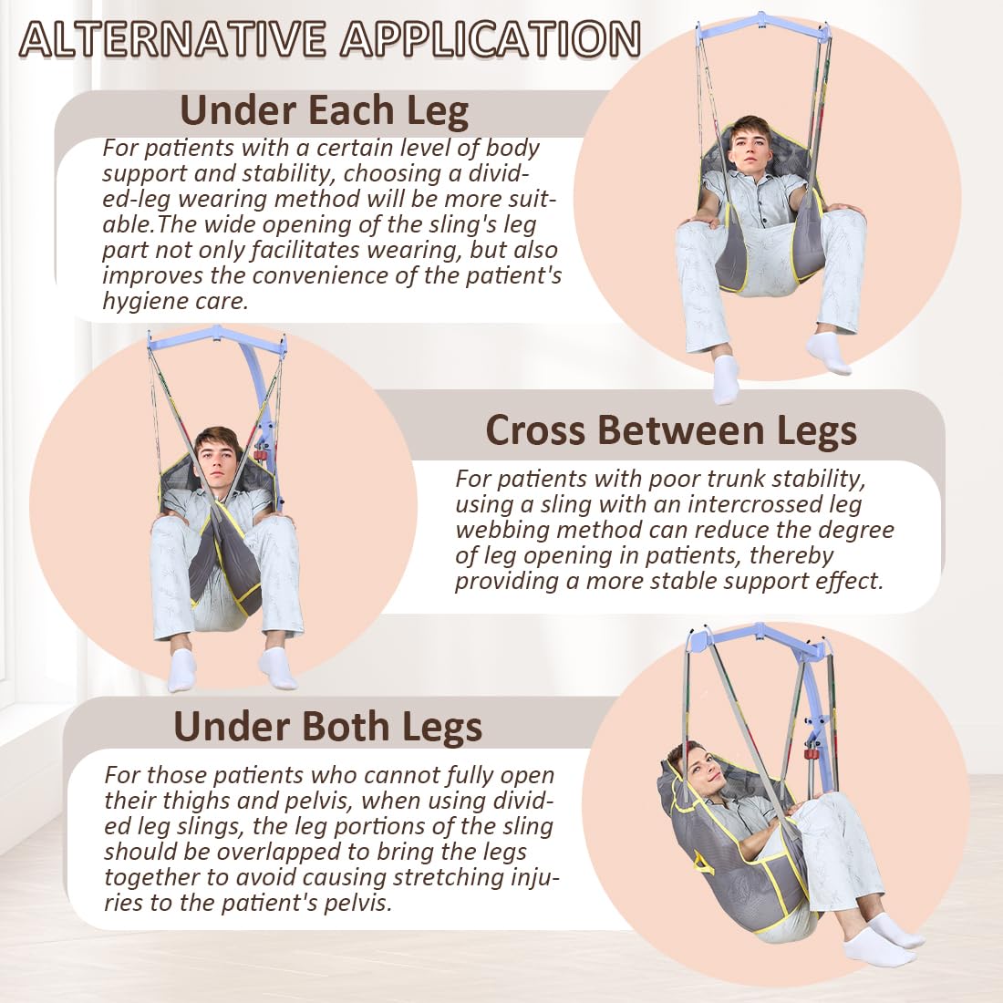 Patient Lift Divided Leg Sling with Head Support, Full Body Mesh Transfer Sling, 500 lb Safe Working Load, Compatible with Most Patient Lift Systems