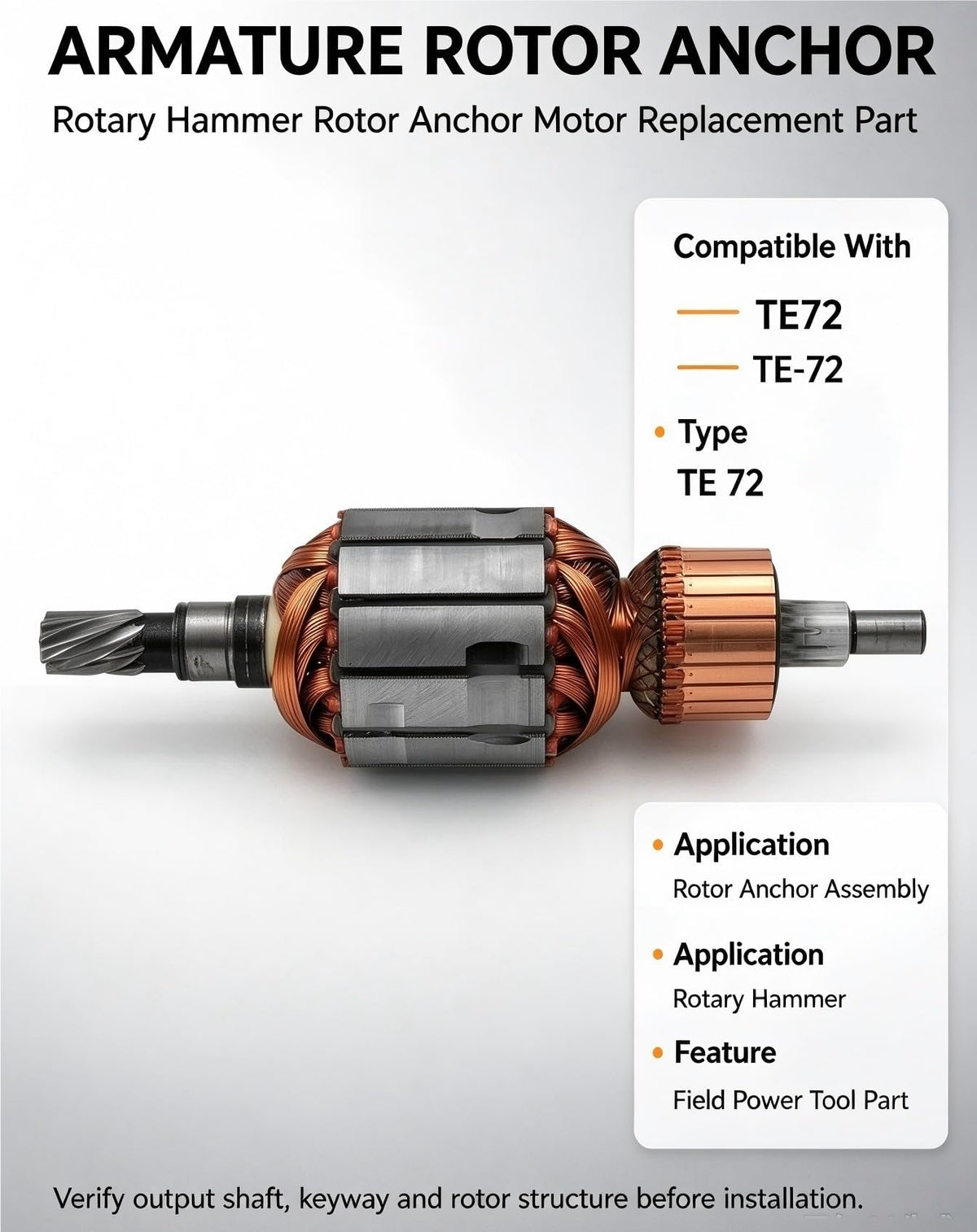 Armature Rotor Anchor Motor Compatible with Hilti TE-72