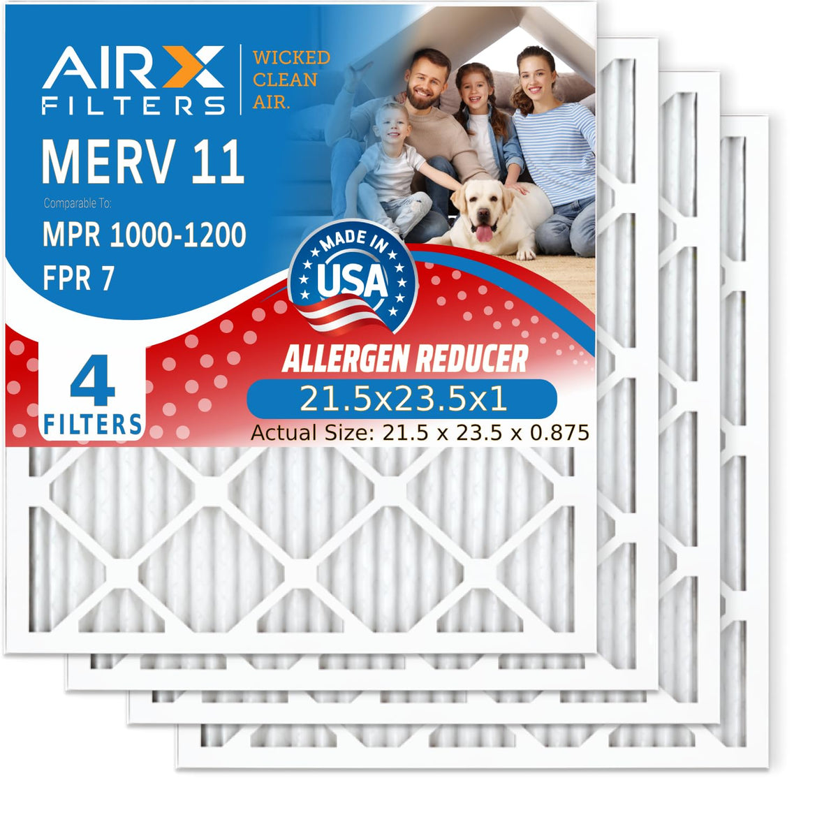 21.5x23.5x1 Furnace AC Filter MERV 11 Allergy 4-Pack