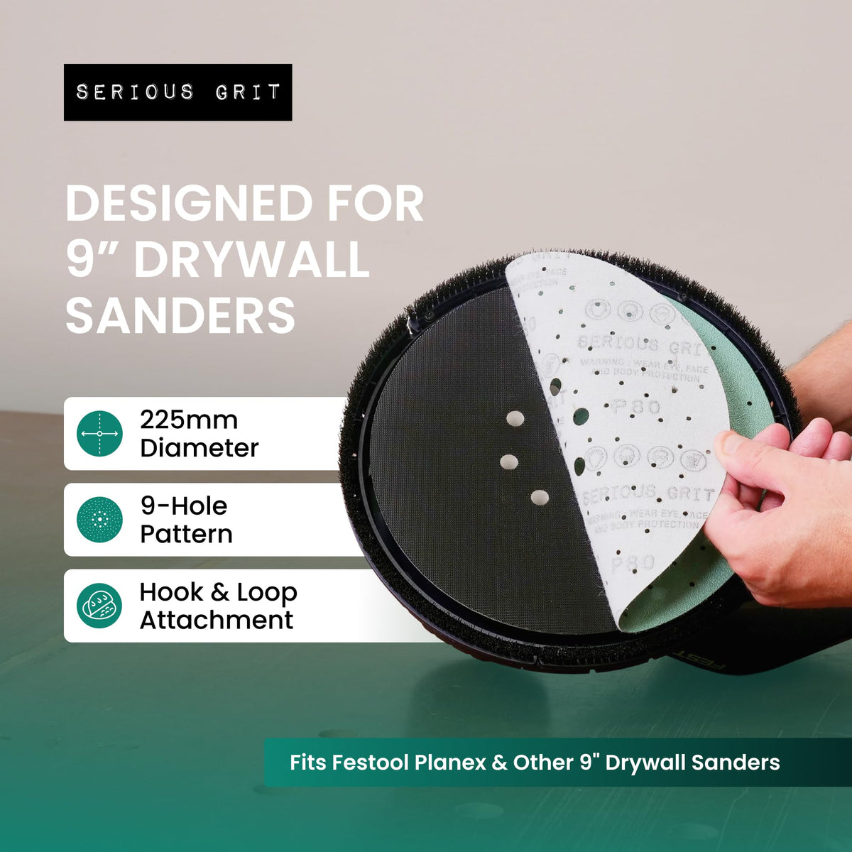 Serious Grit - 225mm Drywall Sanding Discs - P80-220 Assortment - 25 Pack