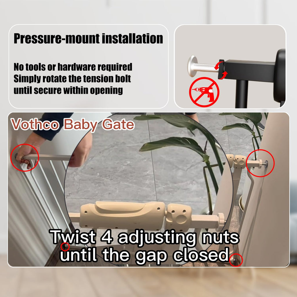 85.8-105" Extra-Wide Adjustable Hardware/Pressure-Mounted Pet & Child Safety Gate with Dual-Lock Walk-Through Swing Door for Stairs, Hallways & Wide Doorways