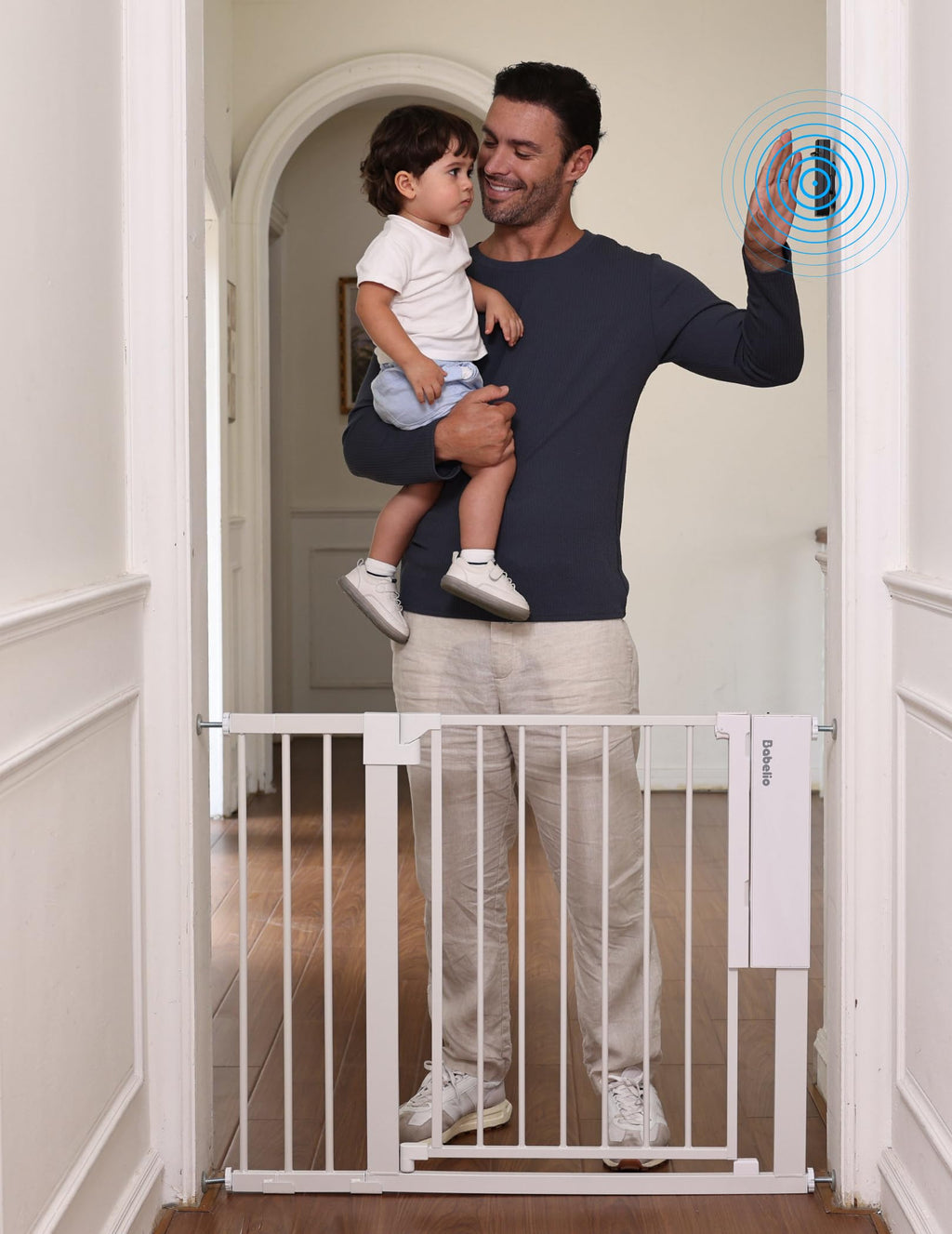 Extra-Wide No-Drill Pressure-Mounted Pet & Child Safety Gate with Auto-Close Walk-Through Door for Stairs, Hallways & Wide Doorways